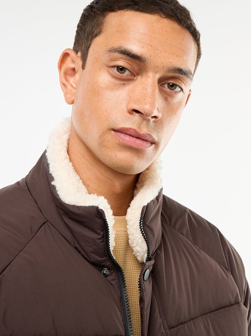 Cazadora acolchada lisa repelente al agua con cordones de ajuste en el bajo Marron - Kiabi