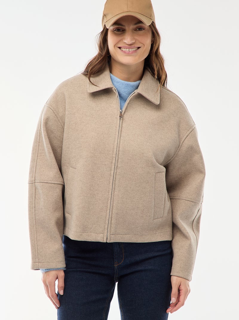 Cazadora americana imitación lana Beige - Kiabi