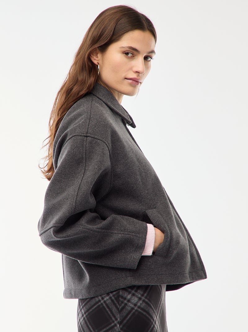 Cazadora americana imitación lana Gris - Kiabi