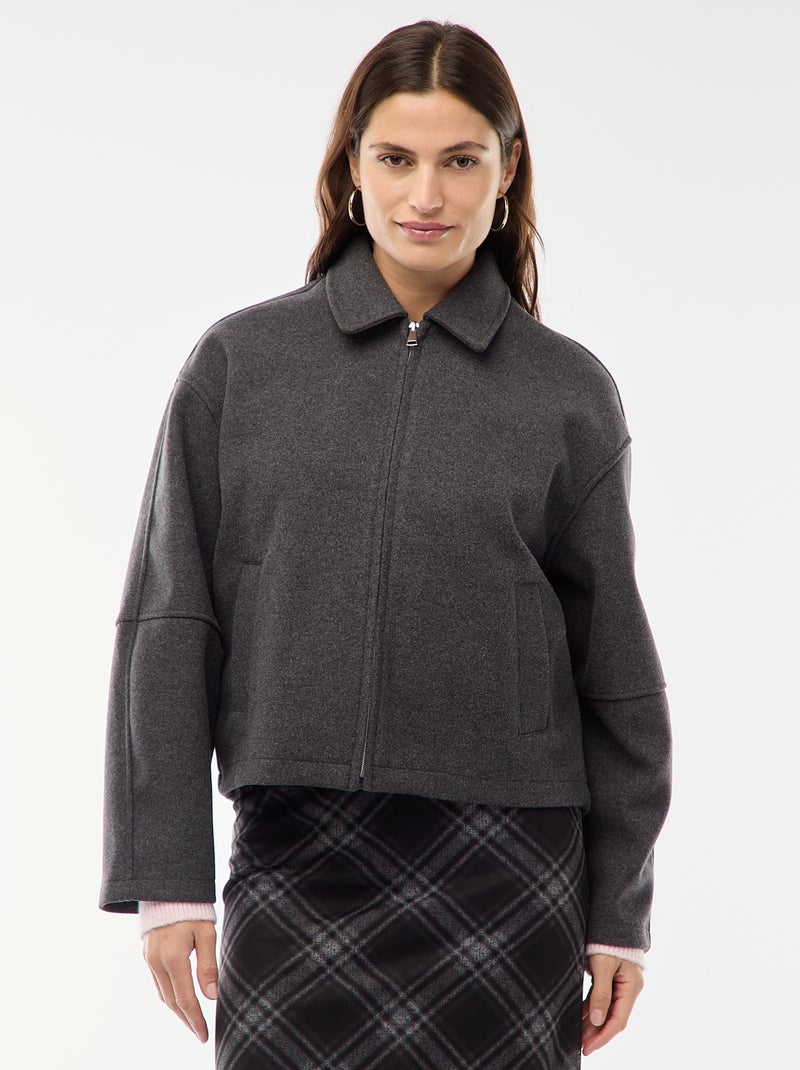 Cazadora americana imitación lana Gris - Kiabi