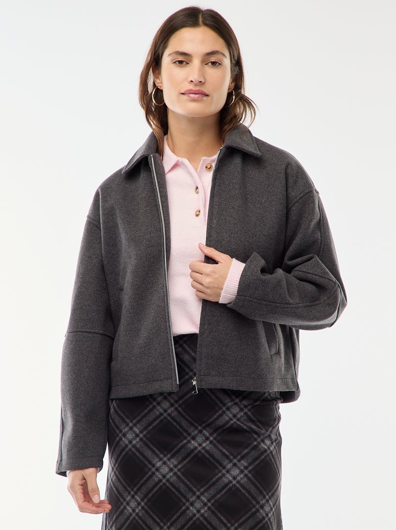 Cazadora americana imitación lana Gris - Kiabi