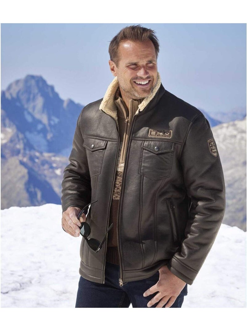 Cazadora aviador de tejido efecto ante forrada de sherpa Marrón - Kiabi