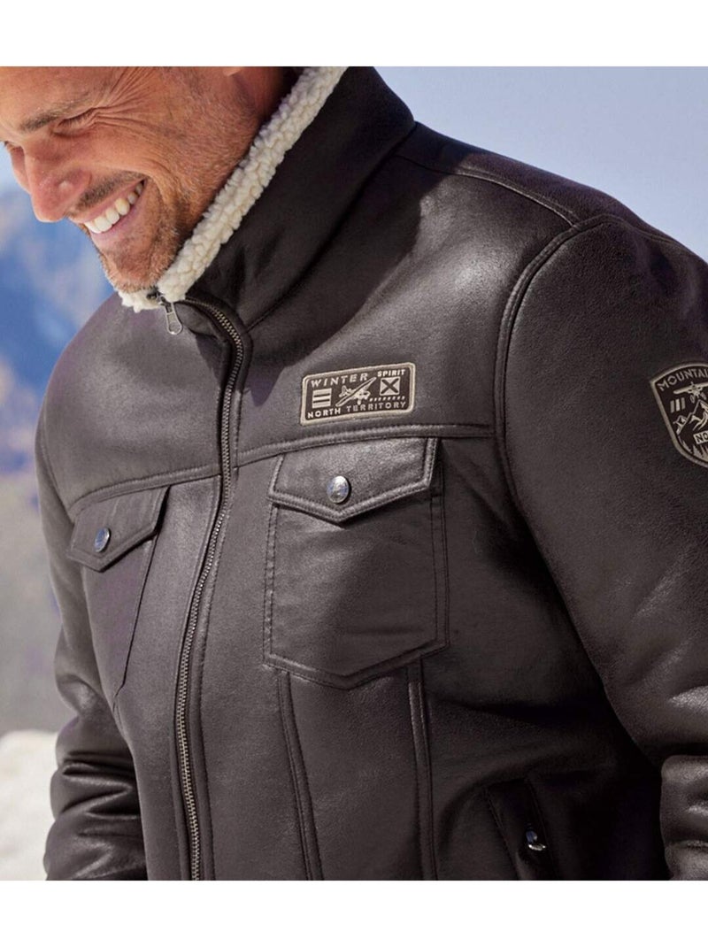 Cazadora aviador de tejido efecto ante forrada de sherpa Marrón - Kiabi