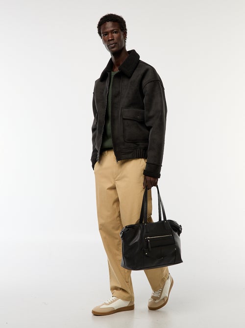 Cazadora aviador efecto piel con cuello efecto borreguito - Kiabi