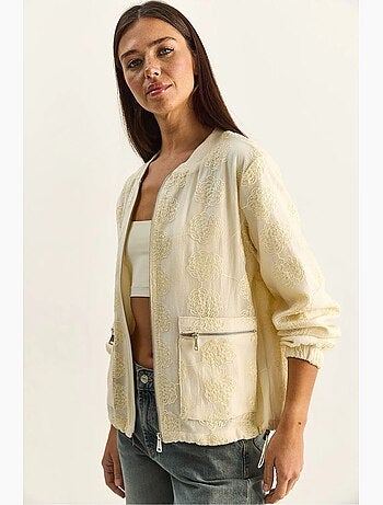 Cazadora bomber con bordado floral lucci