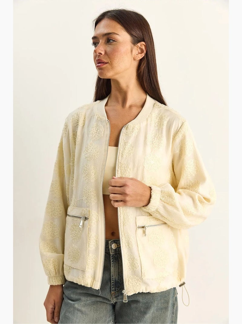 Cazadora bomber con bordado floral lucci Crema - Kiabi