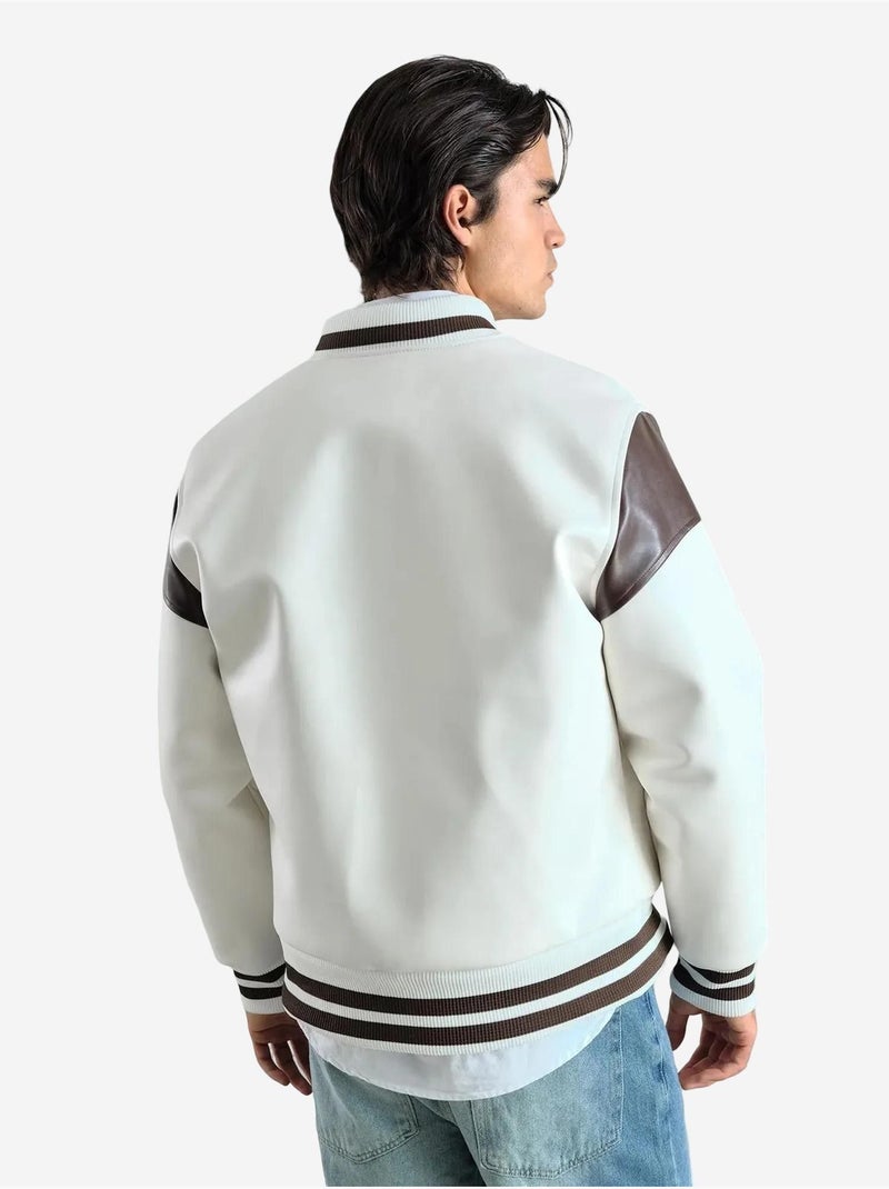 Cazadora bomber de piel sintética giesto Blanco - Kiabi