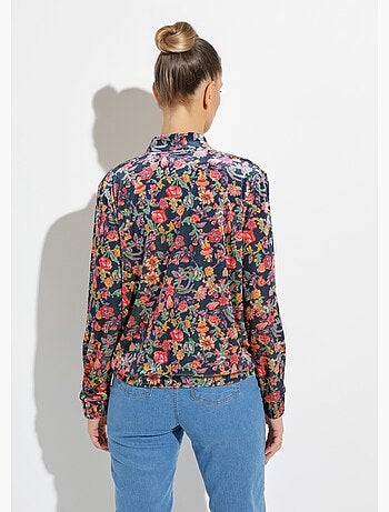 Cazadora bomber floral de terciopelo con cremallera - Afibel