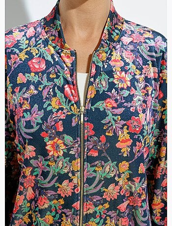 Cazadora bomber floral de terciopelo con cremallera - Afibel