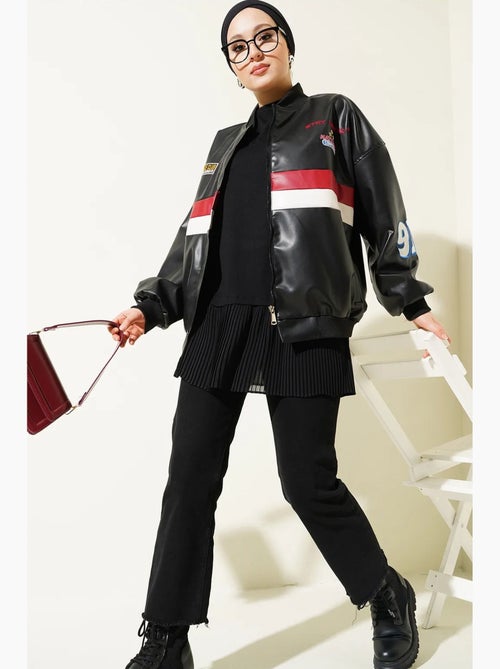 Cazadora bomber oversize de cuero sintético color block bdart - Kiabi Cazadora bomber oversize de cuero sintético color block bdart - Kiabi