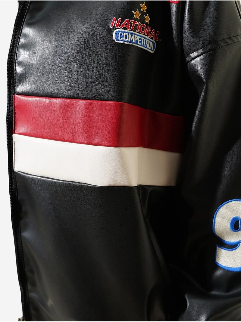 Cazadora bomber oversize de cuero sintético color block bdart Negro - Kiabi
