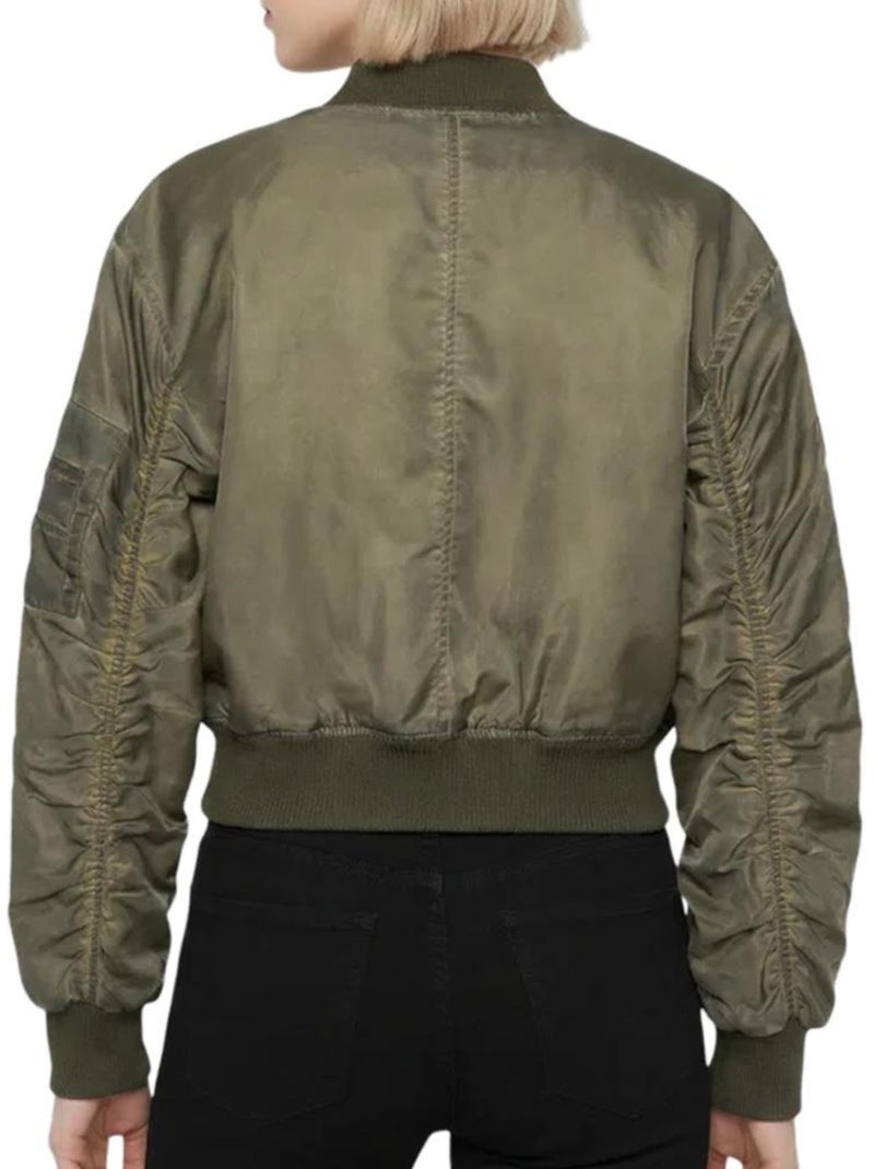 Cazadora bomber oversize lavada schott para mujer Verde caqui claro - Kiabi