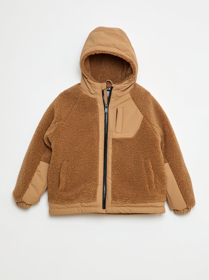 Cazadora con capucha bimateria efecto borreguito Beige - Kiabi
