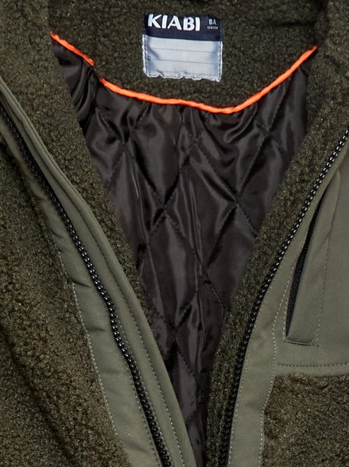 Cazadora con capucha bimateria efecto borreguito - Kiabi