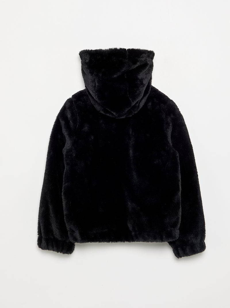 Cazadora con capucha de pelo sintético Negro - Kiabi