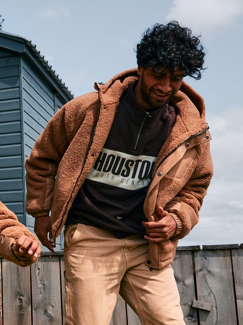 Cazadora con capucha efecto borreguito - Kiabi