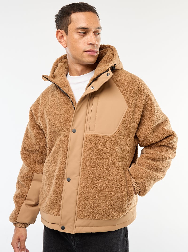 Cazadora con capucha efecto borreguito Beige - Kiabi