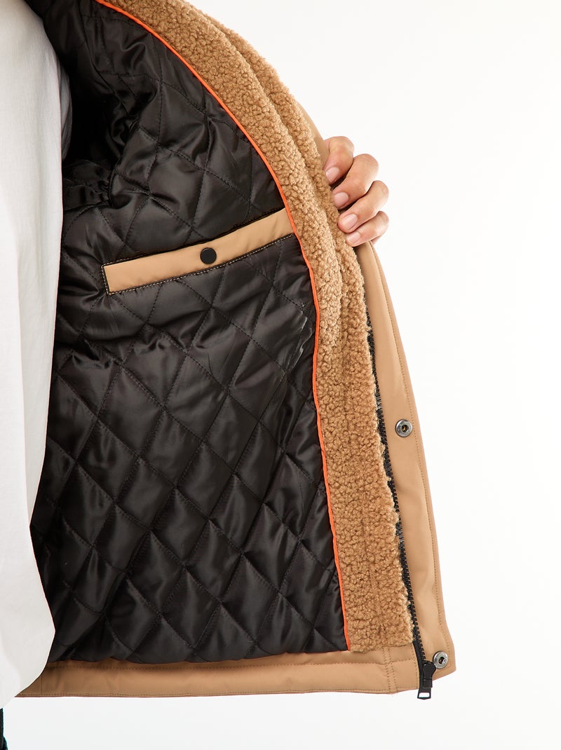 Cazadora con capucha efecto borreguito Beige - Kiabi