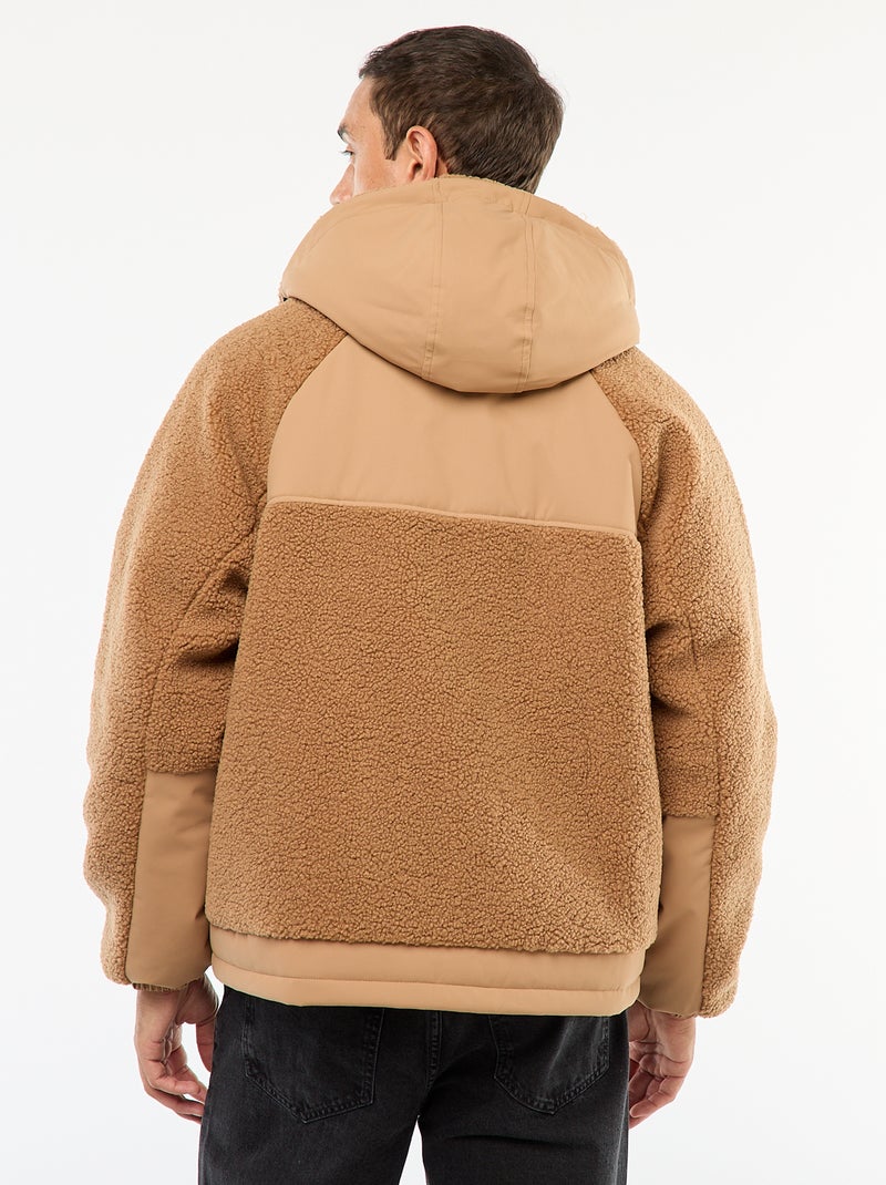Cazadora con capucha efecto borreguito Beige - Kiabi