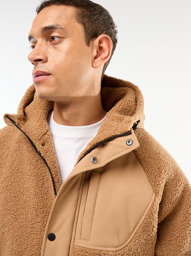 Cazadora con capucha efecto borreguito Beige - Kiabi