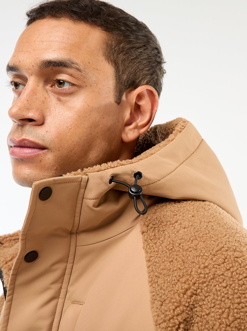 Cazadora con capucha efecto borreguito Beige - Kiabi