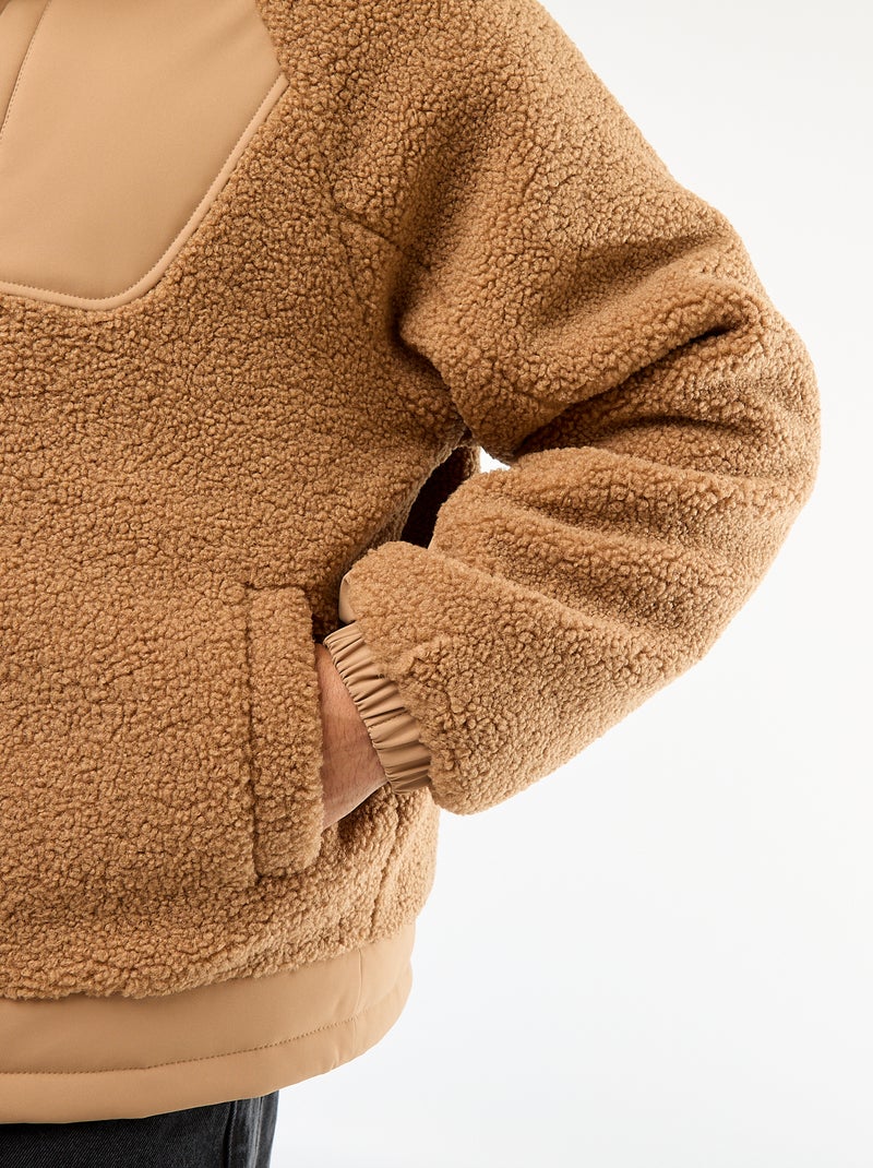 Cazadora con capucha efecto borreguito Beige - Kiabi