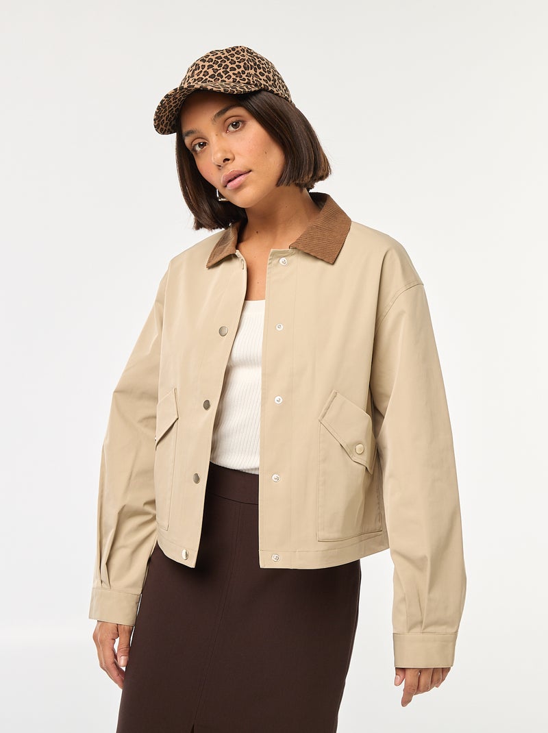Cazadora con cremallera cuello de canalé Beige - Kiabi