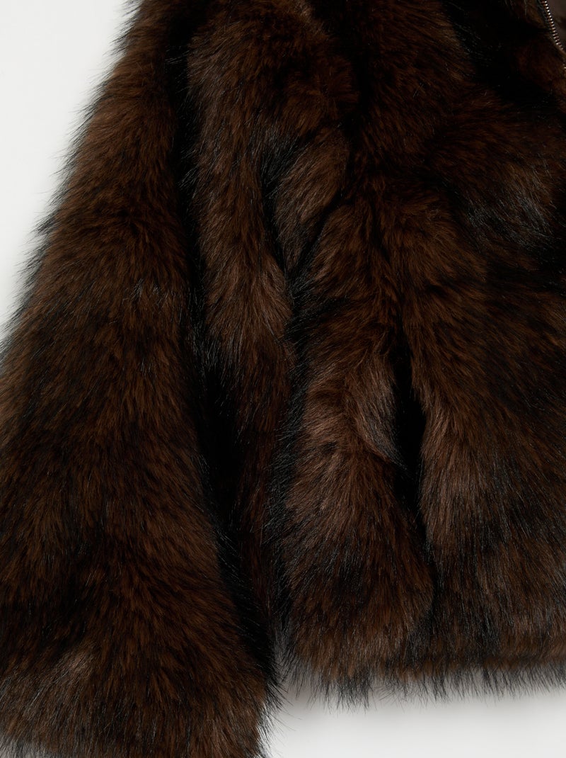 Cazadora con cremallera de pelo sintético Marron - Kiabi