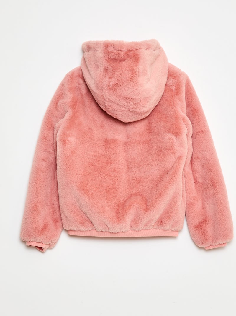 Cazadora con cremallera y capucha de imitación de piel Rosa - Kiabi