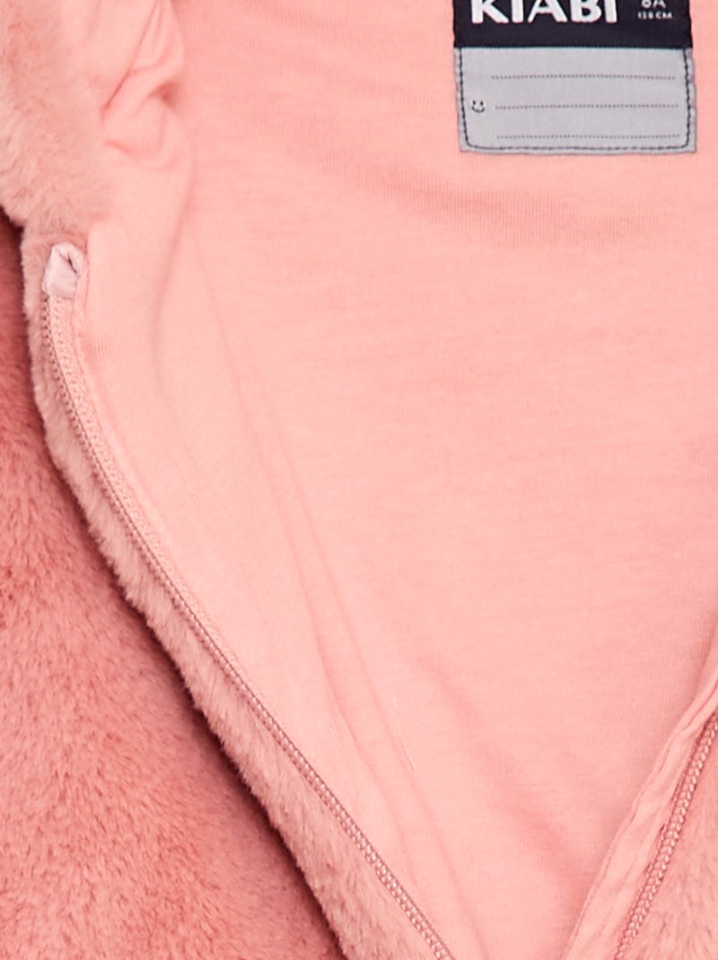 Cazadora con cremallera y capucha de imitación de piel Rosa - Kiabi