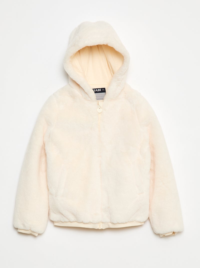 Cazadora con cremallera y capucha de pelo sintético Blanco - Kiabi