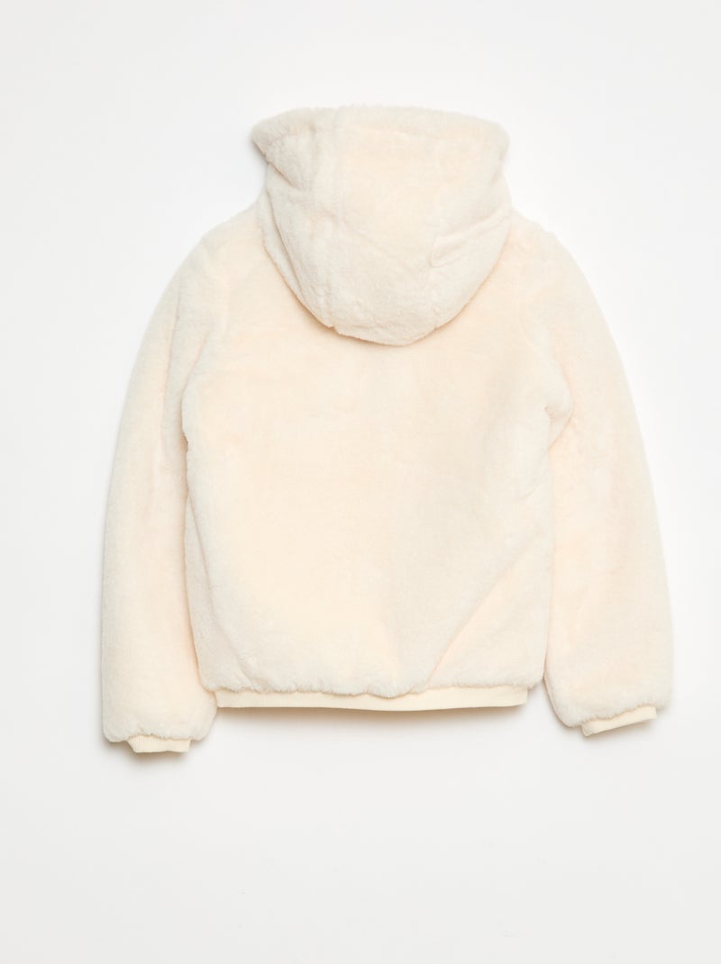 Cazadora con cremallera y capucha de pelo sintético Blanco - Kiabi