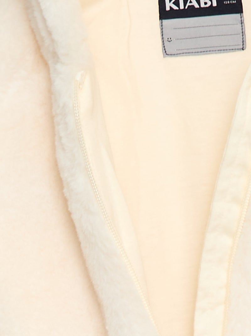 Cazadora con cremallera y capucha de pelo sintético Blanco - Kiabi