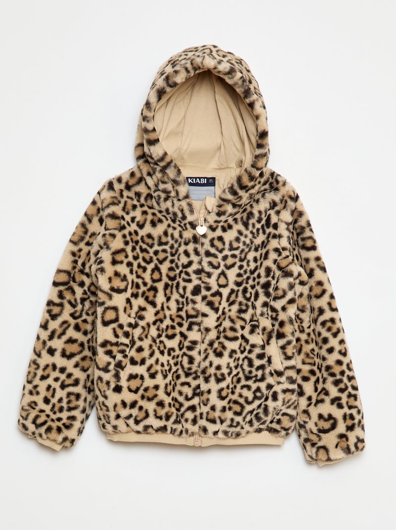 Cazadora con cremallera y capucha de pelo sintético Marron - Kiabi