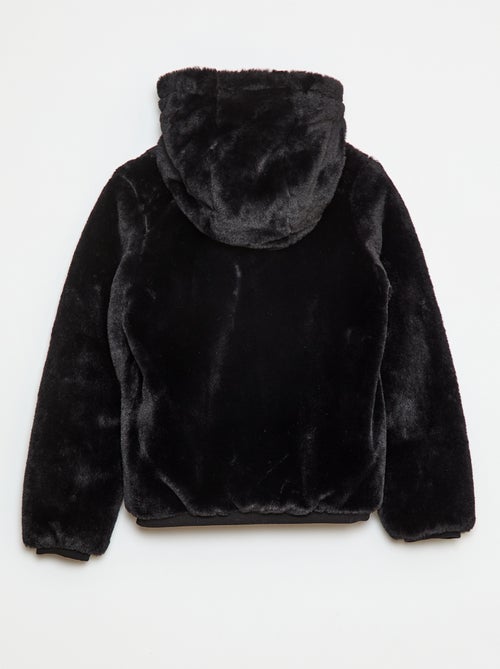 Cazadora con cremallera y capucha de pelo sintético - Kiabi