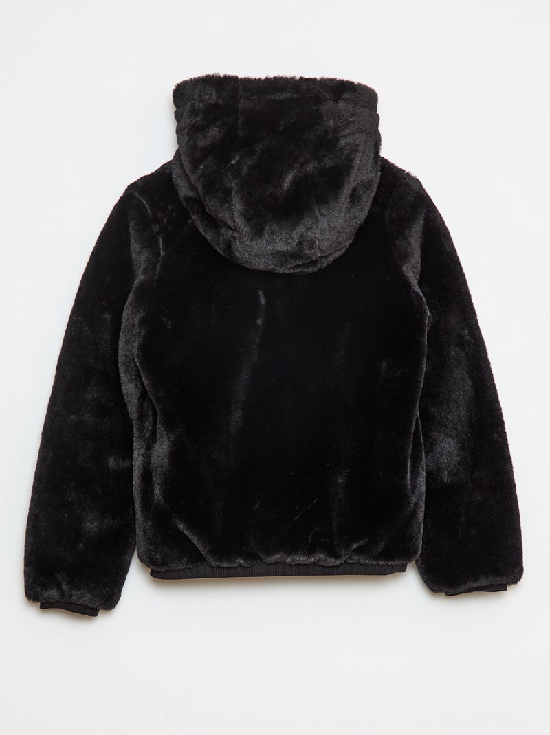Cazadora con cremallera y capucha de pelo sintético Negro - Kiabi