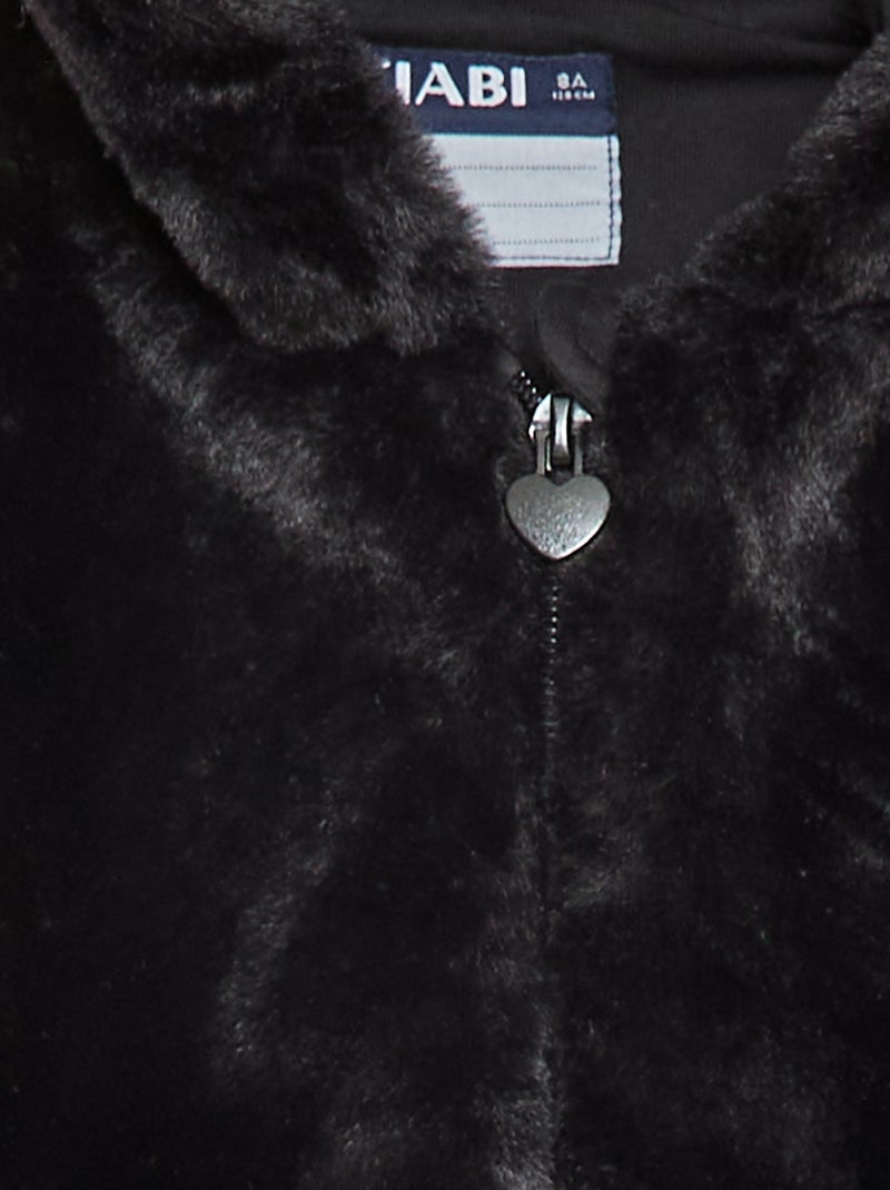 Cazadora con cremallera y capucha de pelo sintético Negro - Kiabi