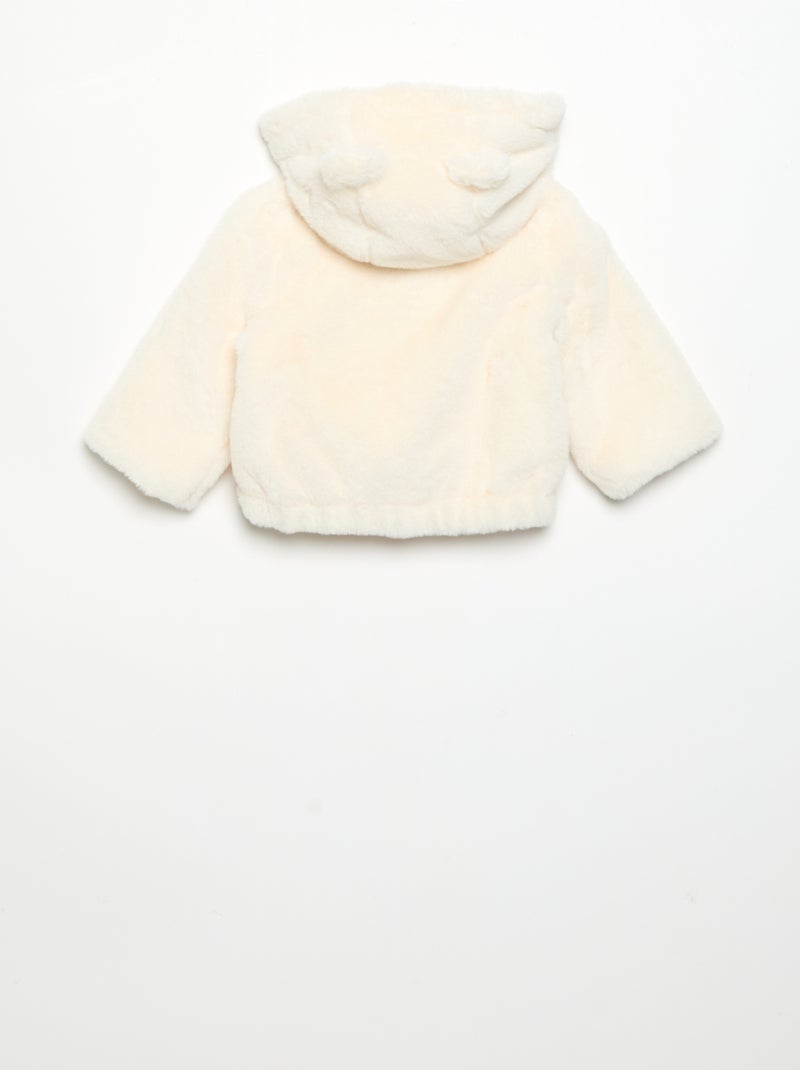 Cazadora corta con capucha de pelo sintético Blanco - Kiabi
