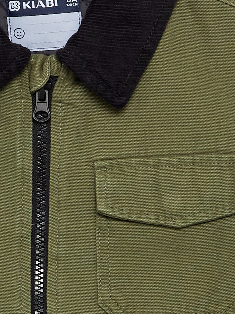 Cazadora corta con cuello de terciopelo en contraste Verde - Kiabi