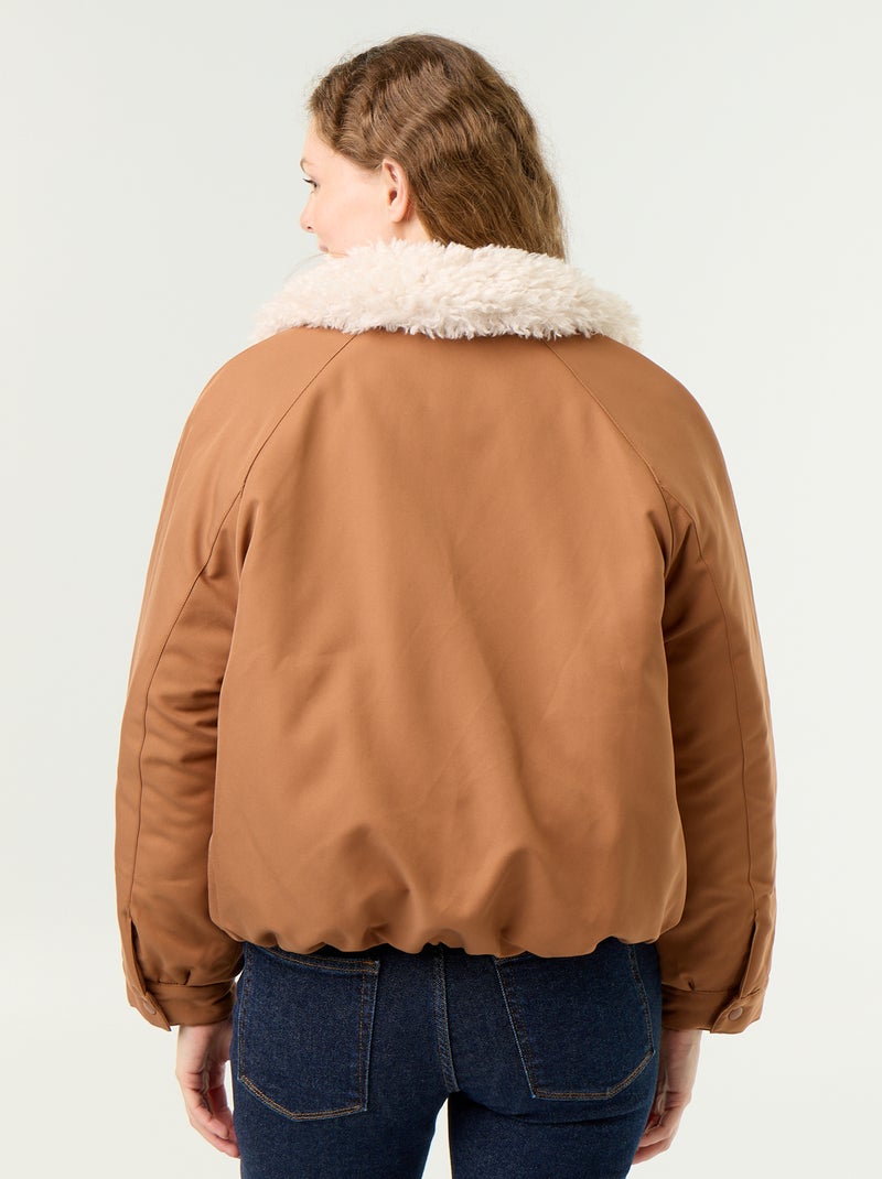 Cazadora corta con cuello efecto borrego Marron - Kiabi
