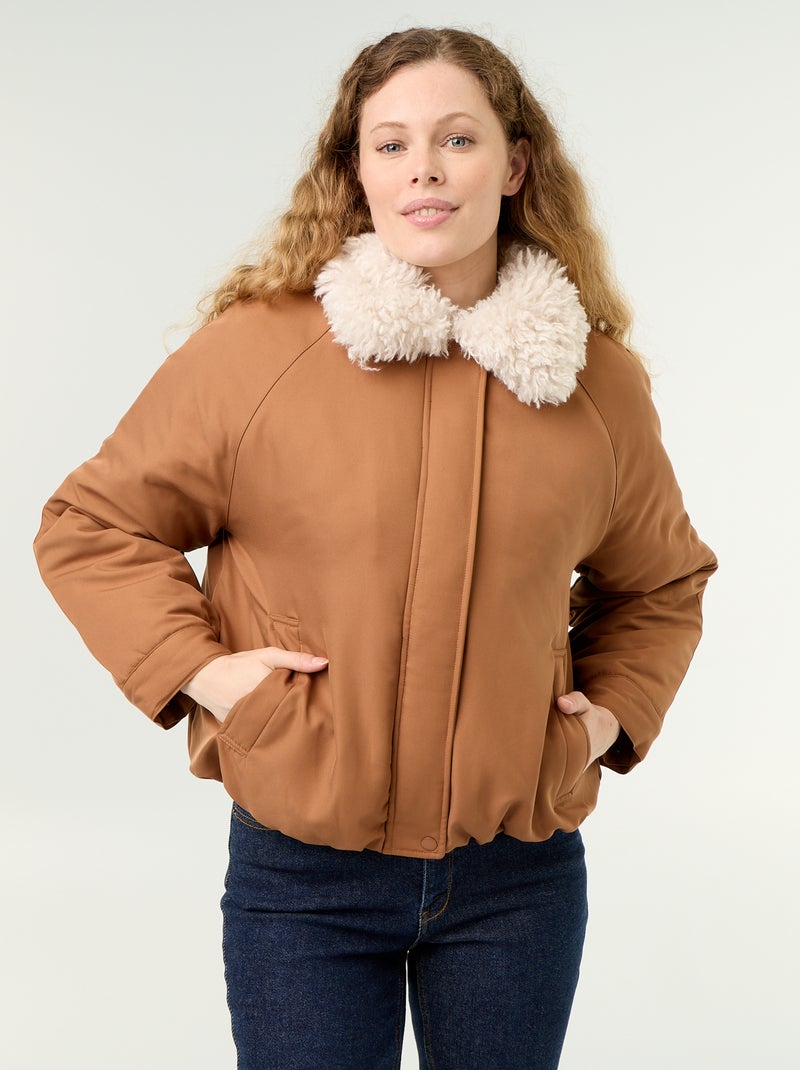 Cazadora corta con cuello efecto borrego Marron - Kiabi