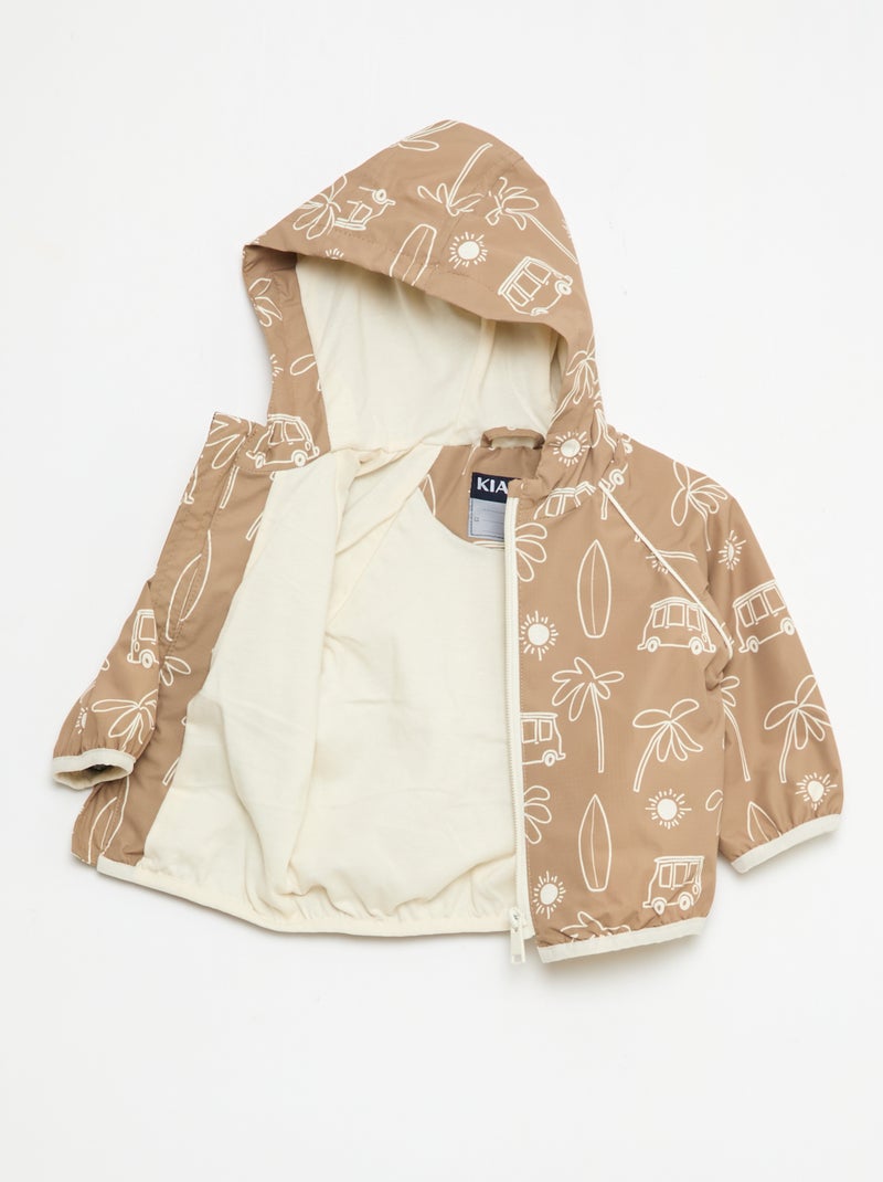 Cazadora cortavientos con capucha y estampado integral Verde - Kiabi