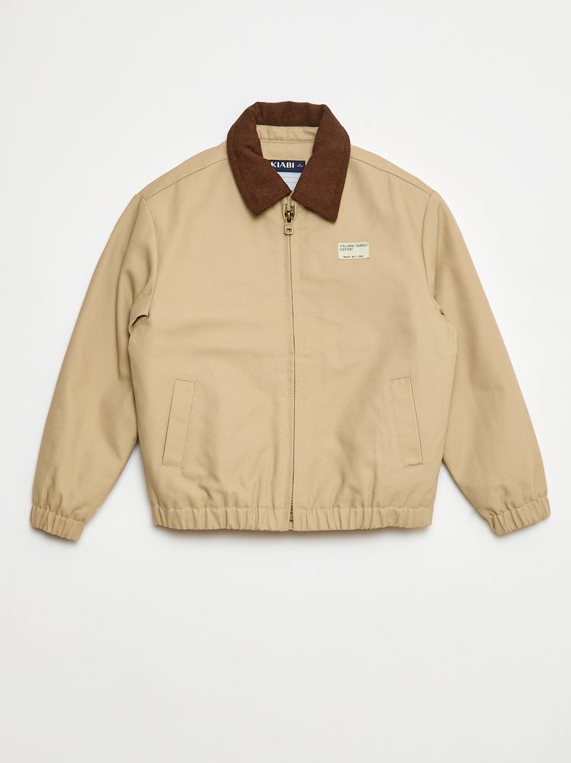 Cazadora de algodón con cuello de canalé Beige - Kiabi