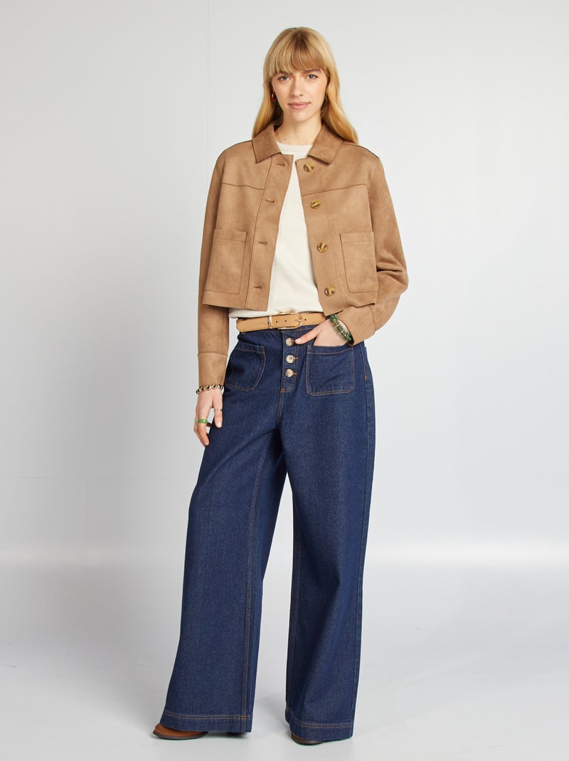 Cazadora de antelina con bolsillos BEIGE - Kiabi