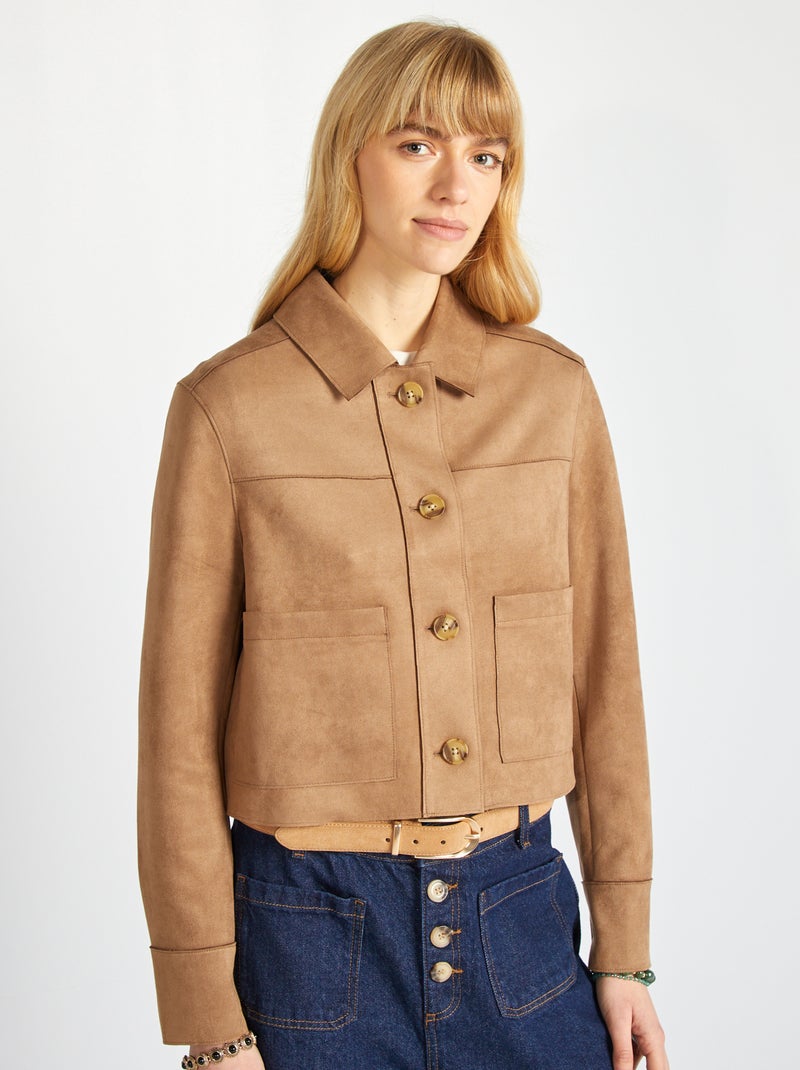 Cazadora de antelina con bolsillos BEIGE - Kiabi