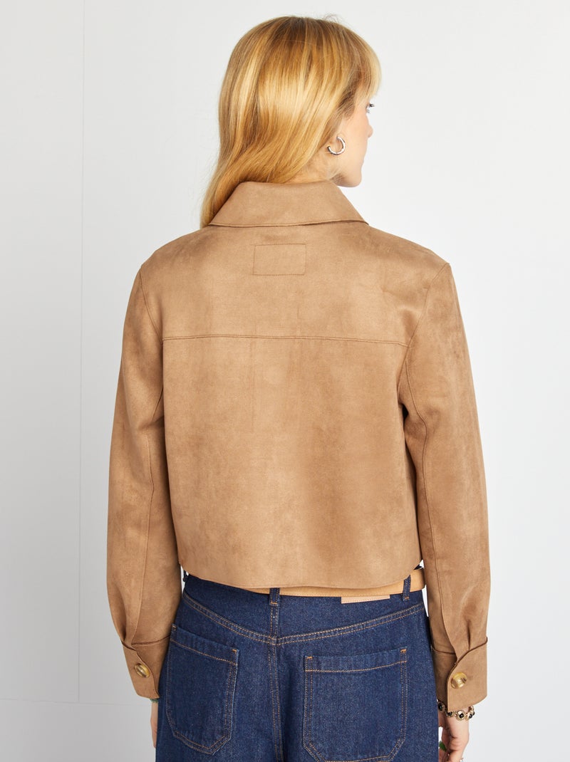 Cazadora de antelina con bolsillos BEIGE - Kiabi