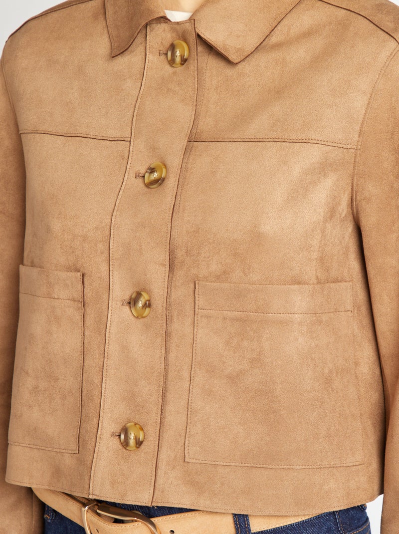 Cazadora de antelina con bolsillos BEIGE - Kiabi