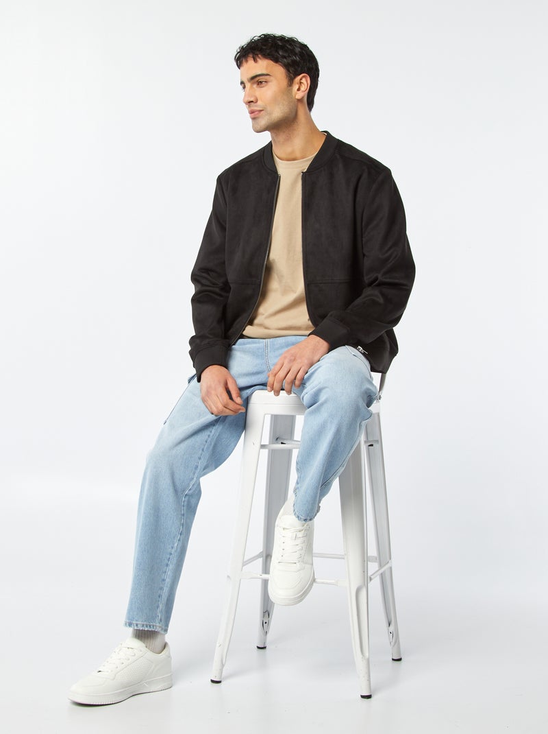 Cazadora de antelina con cremallera negro - Kiabi