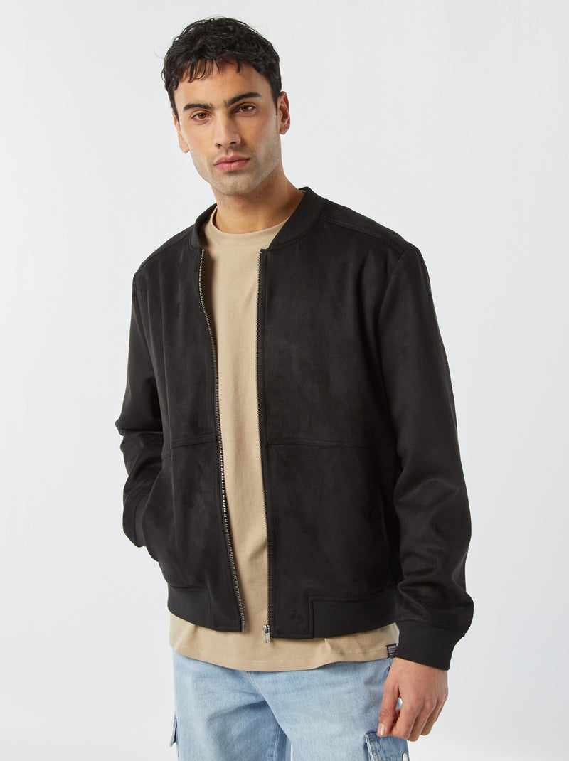 Cazadora de antelina con cremallera negro - Kiabi