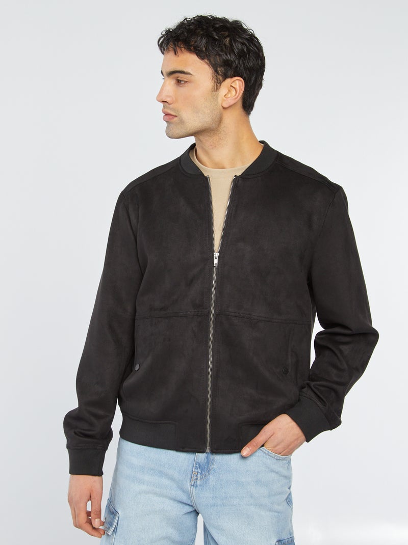 Cazadora de antelina con cremallera negro - Kiabi